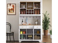 Vitrine 94.5x30x175.5 cm - 3 gavetas e 5 portas - superfície de aspecto madeira - branco