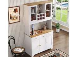 Vitrine 94.5x30x175.5 cm - 3 gavetas e 5 portas - superfície de aspecto madeira - branco