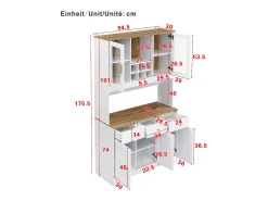 Vitrine 94.5x30x175.5 cm - 3 gavetas e 5 portas - superfície de aspecto madeira - branco