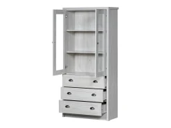 Vitrine 80x34x171 cm - com 2 portas de vidro - 3 gavetas - cinza + natural