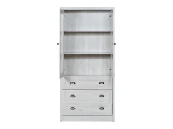Vitrine 80x34x171 cm - com 2 portas de vidro - 3 gavetas - cinza + natural