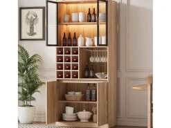 Vitrine 80x40x180 cm com LED - 4 portas e prateleiras abertas - Natural
