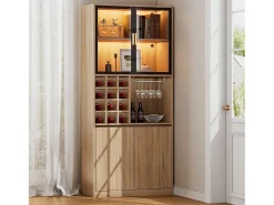 Vitrine 80x40x180 cm com LED - 4 portas e prateleiras abertas - Natural