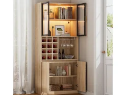 Vitrine 80x40x180 cm com LED - 4 portas e prateleiras abertas - Natural