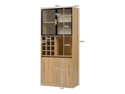 Vitrine 80x40x180 cm com LED - 4 portas e prateleiras abertas - Natural