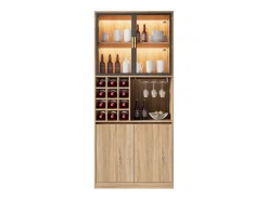 Vitrine 80x40x180 cm com LED - 4 portas e prateleiras abertas - Natural