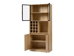 Vitrine 80x40x180 cm com LED - 4 portas e prateleiras abertas - Natural