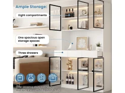 Vitrine 120x36x200 cm com LED - 6 portas de vidro e 3 gavetas - Branco