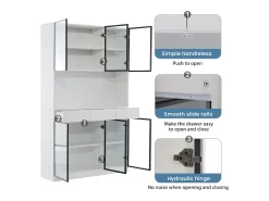 Vitrine 120x36x200 cm com LED - 6 portas de vidro e 3 gavetas - Branco