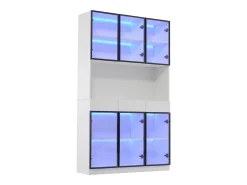 Vitrine 120x36x200 cm com LED - 6 portas de vidro e 3 gavetas - Branco