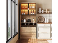 Vitrine 80x40x180 cm com LED - 2 portas e 2 gavetas - prateleiras abertas - Natural