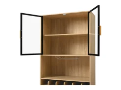 Vitrine 80x40x180 cm com LED - 2 portas e 2 gavetas - prateleiras abertas - Natural
