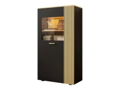 Vitrine 80x40x146cm - com iluminação LED - com 1 porta - Prateleiras ajustáveis - Painéis de partículas - Preto + natural