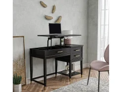 Westerleigh | Secretária de computador com tampo elevatório em MDF Preto