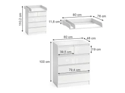 Wickelkommode branco/branco brilhante 80x76x110.2 emma