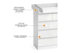 Wickelkommode branco/branco brilhante 80x76x110.2 emma