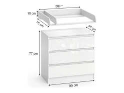 Wickelkommode branco/branco brilhante 80x76x87 emma