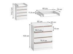 Wickelkommode branco/sonoma 80x76x110.2 emma