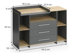 Wickelkommode carvalho antracite/goldkraft 143.2x53.1x93 oskar