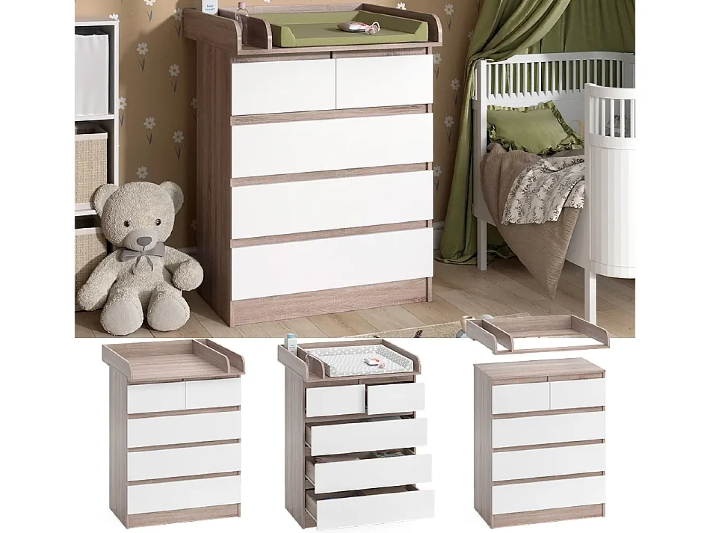 Wickelkommode sonoma/branco 80x76x110.2 emma
