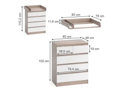 Wickelkommode sonoma/branco 80x76x110.2 emma