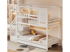 90x200 cm - Beliche infantil com escada de arrumação e 2 gavetas - branco