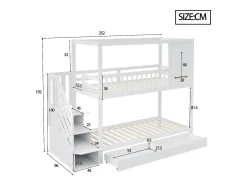 90x200 cm - Beliche infantil com escada de arrumação e 2 gavetas - branco