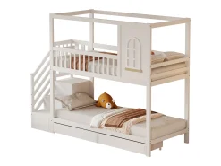 90x200 cm - Beliche infantil com escada de arrumação e 2 gavetas - branco