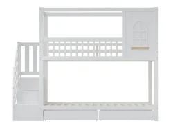 90x200 cm - Beliche infantil com escada de arrumação e 2 gavetas - branco