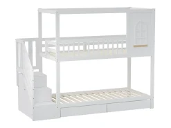 90x200 cm - Beliche infantil com escada de arrumação e 2 gavetas - branco