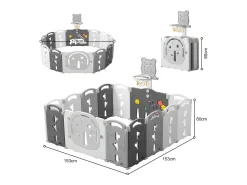 Yoleo Baby Park - 12+2 painéis modulares - com cesto de basquete - plástico ecológico - 153x153x60cm