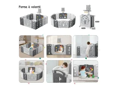 Yoleo Baby Park - 12+2 painéis modulares - com cesto de basquete - plástico ecológico - 153x153x60cm