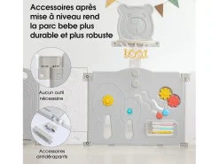 Yoleo Baby Park 8+2 painéis, portal de barreira de segurança portal com cesta de basquete, atividades de segurança do parque infantil, plástico, cinza