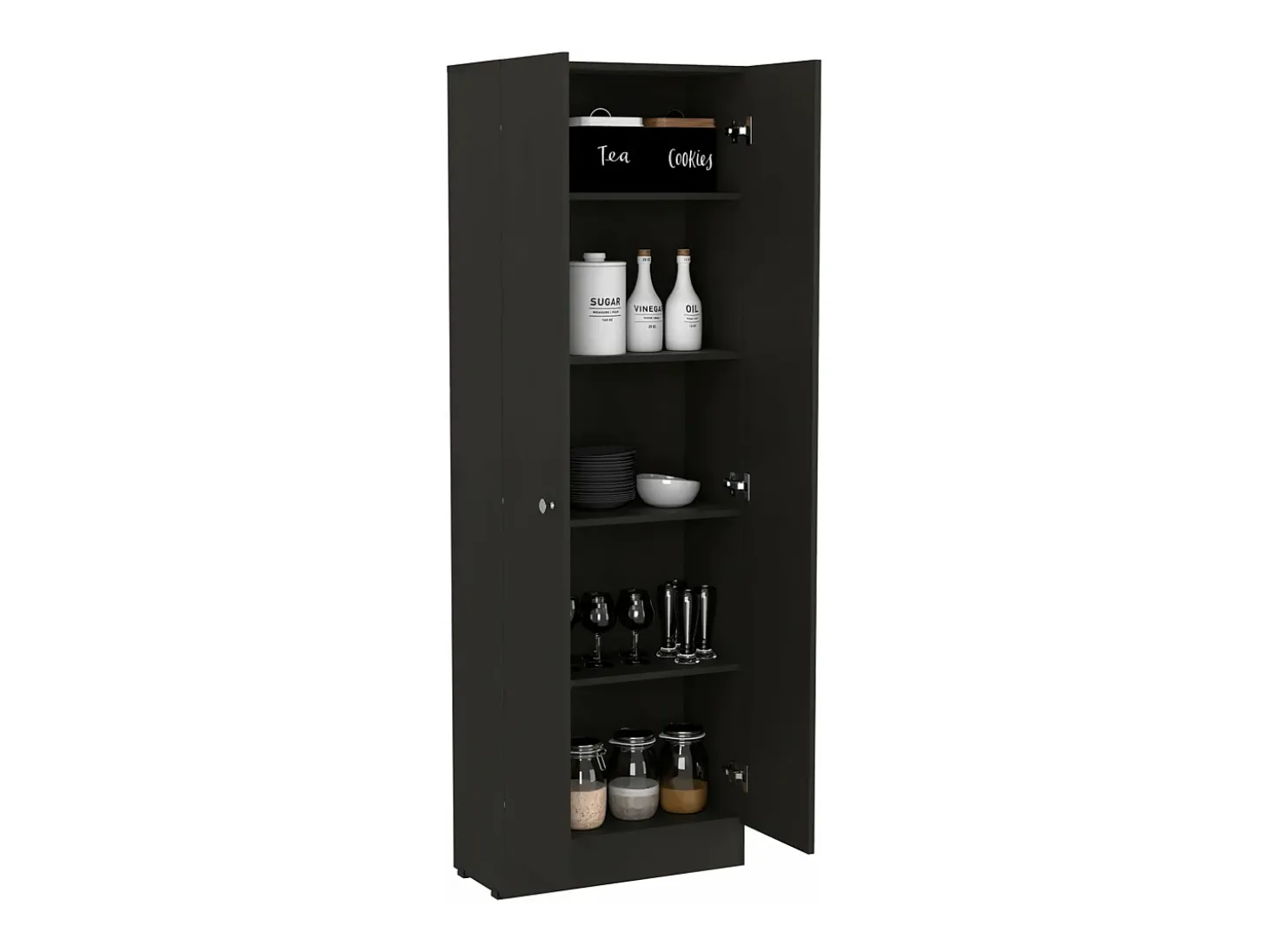 Z 60 Armário multifunções com duas portas e prateleiras interiores , 180.59 cm X 59.94 cm X 29.97 cm , Preto