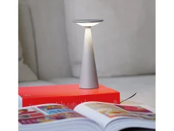 Zafferano Damina - Luminária de mesa LED recarregável, regulador de intensidade por toque, bateria de 8 horas, IP65 - Sem fio, alumínio cinza