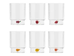 Zafferano Teca Frutta Mix - Conjunto de 6 copos de vidro borossilicato com frutas - Copo de 35 cl com fundo duplo, decorado à mão e fácil de lavar