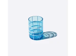 Zafferano Twiddle - 6 copos de vidro soprado azul água-marinha 35cl com decoração branca, artesanais e laváveis na máquina
