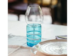 Zafferano Twiddle - 6 copos de vidro soprado azul água-marinha 35cl com decoração branca, artesanais e laváveis na máquina