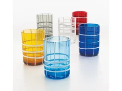 Zafferano Twiddle - 6 copos de vidro soprado azul água-marinha 35cl com decoração branca, artesanais e laváveis na máquina