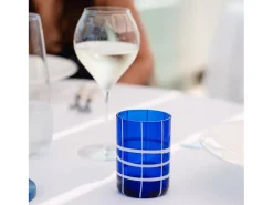 Zafferano Twiddle - Conjunto de 6 copos de vidro soprado azul, 35 cl - Copos artesanais com decoração branca, laváveis ​​na máquina de lavar louça