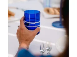 Zafferano Twiddle - Conjunto de 6 copos de vidro soprado azul, 35 cl - Copos artesanais com decoração branca, laváveis ​​na máquina de lavar louça