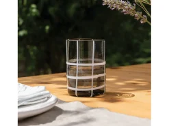 Zafferano Twiddle - Conjunto de 6 copos de vidro soprado cinza, 35 cl - Copos artesanais com decoração branca, laváveis ​​na máquina de lavar louça