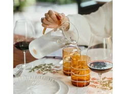 Zafferano Twiddle - Conjunto de 6 copos de vidro soprado âmbar, 35 cl - Copos artesanais com decoração branca, laváveis ​​na máquina de lavar louça