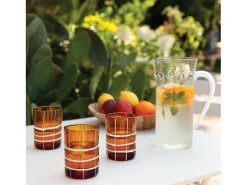 Zafferano Twiddle - Conjunto de 6 copos de vidro soprado âmbar, 35 cl - Copos artesanais com decoração branca, laváveis ​​na máquina de lavar louça